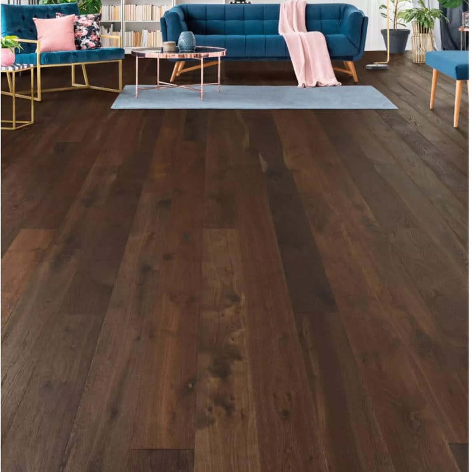 Parquet chêne LUBERON contre collé, Structuré, fumé, bouché noir, vernis