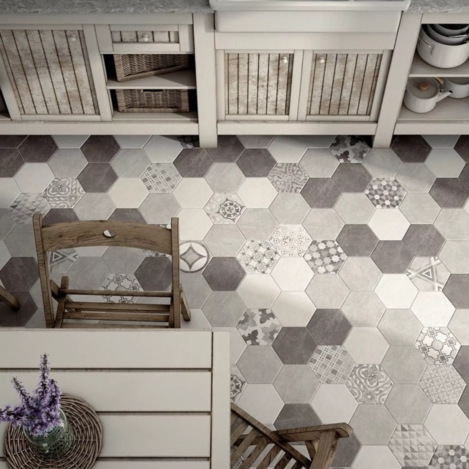 Carrelage grès cérame effet ciment HEXATILE CEMENT hexagone 20x17,5cm