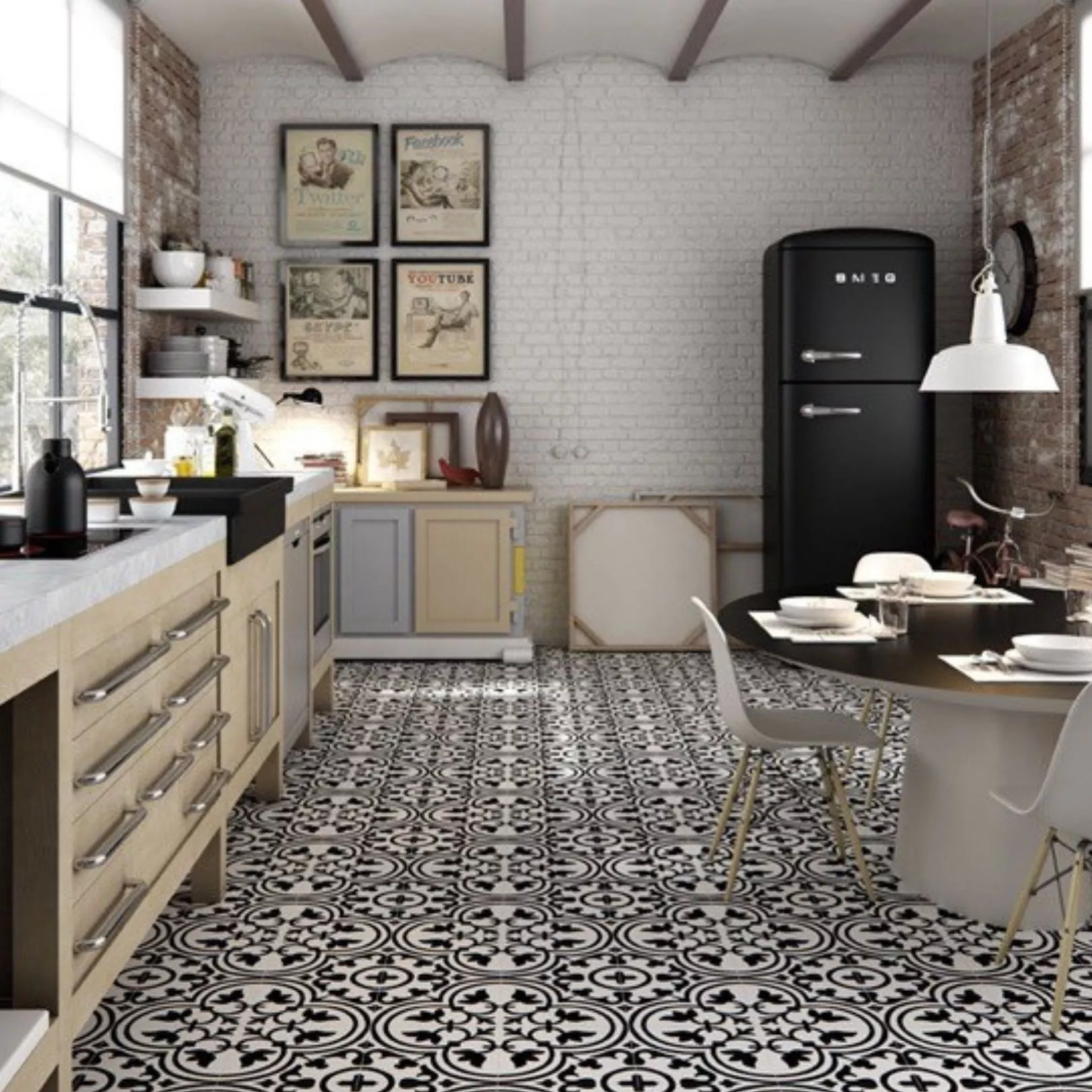 Carrelage grès cérame effet carreau ciment Hydraulic Black