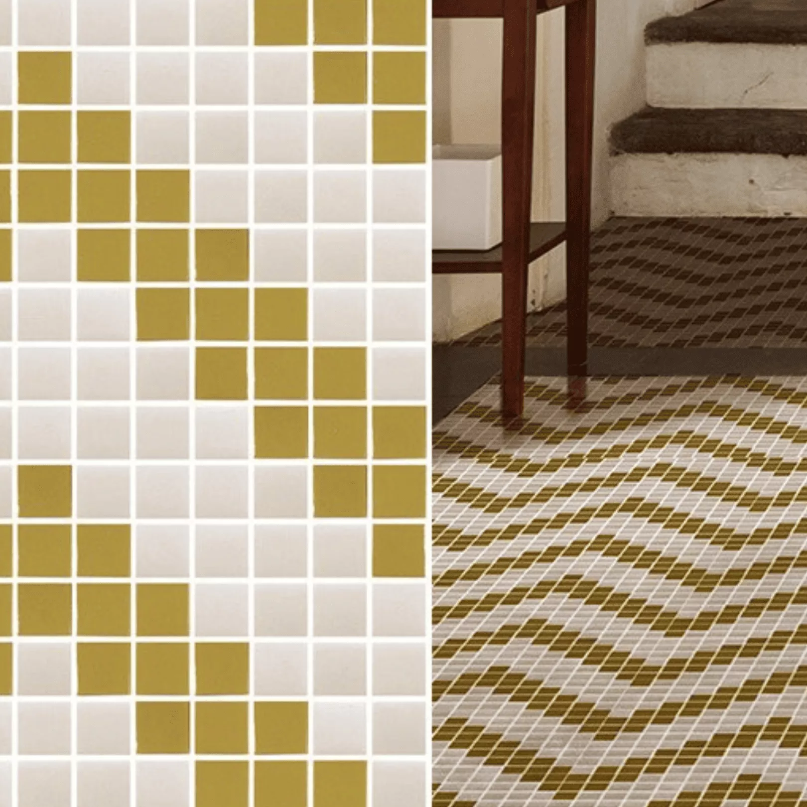 Mosaïque 2,5x2,5cm Art Factory motif Chevron blanc et kaki clair (2 finitions)