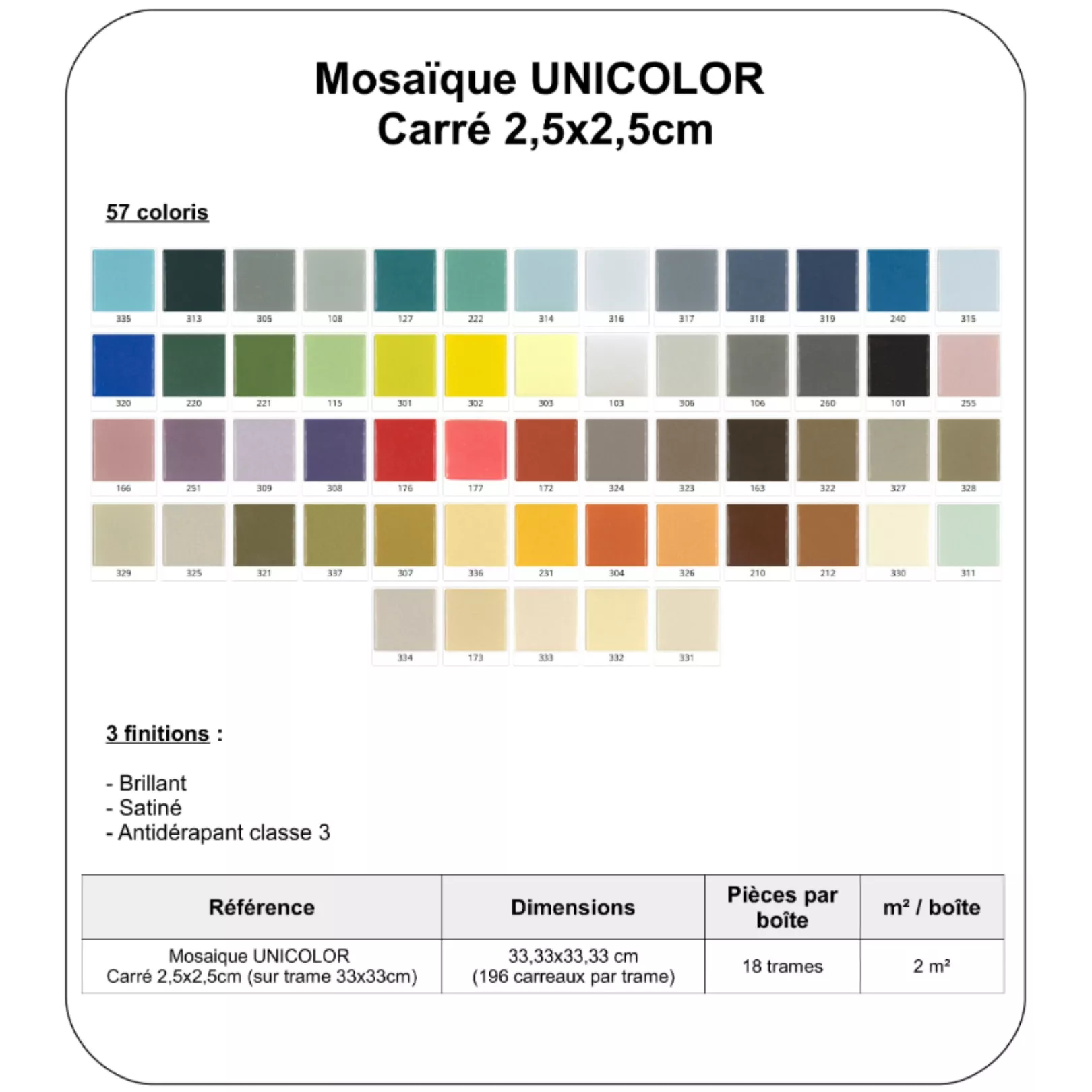 Mosaïque Unicolor carré 2.3x2.3cm