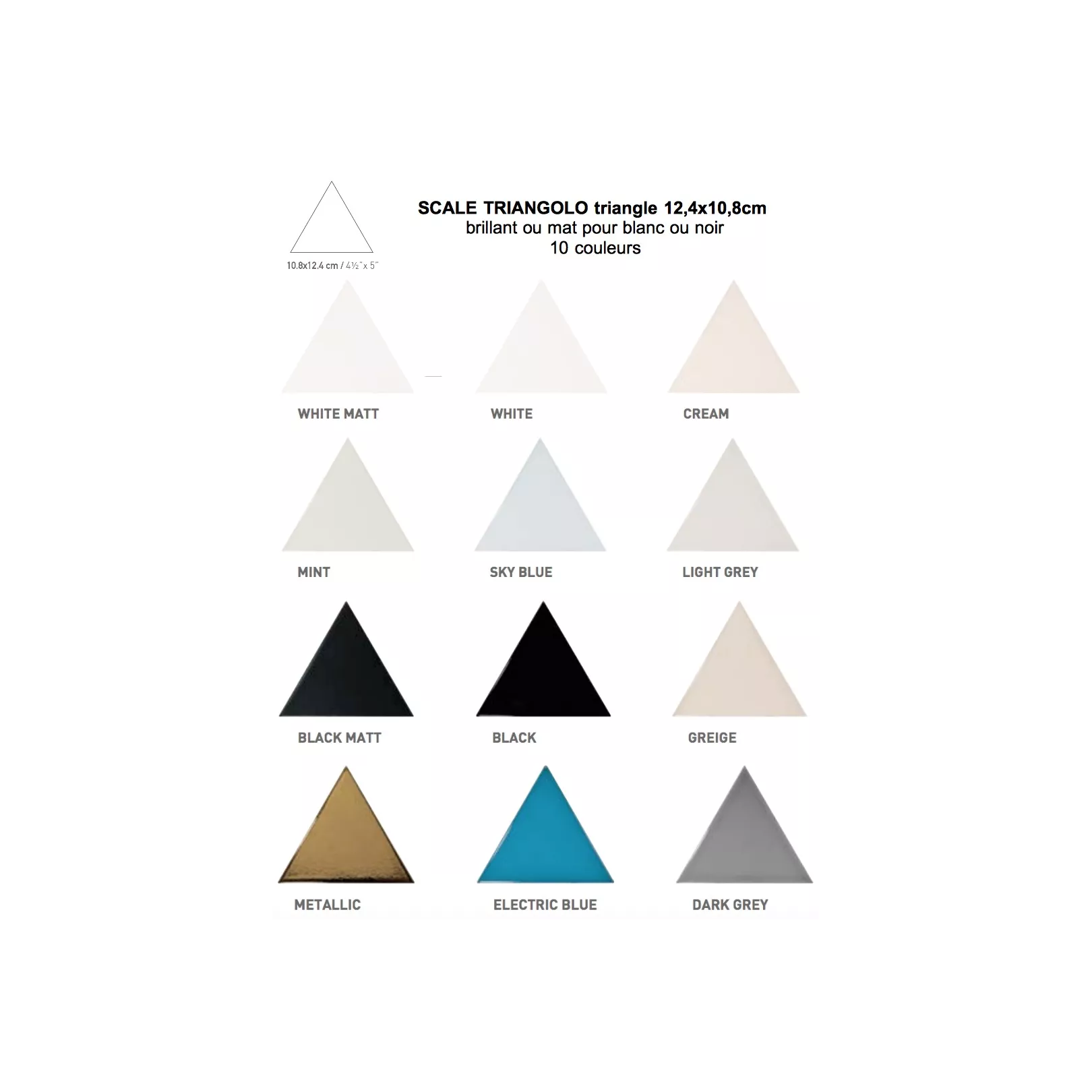 Carrelage mural faïence Scale Triangolo (10 couleurs), triangle 12,4x10,8cm