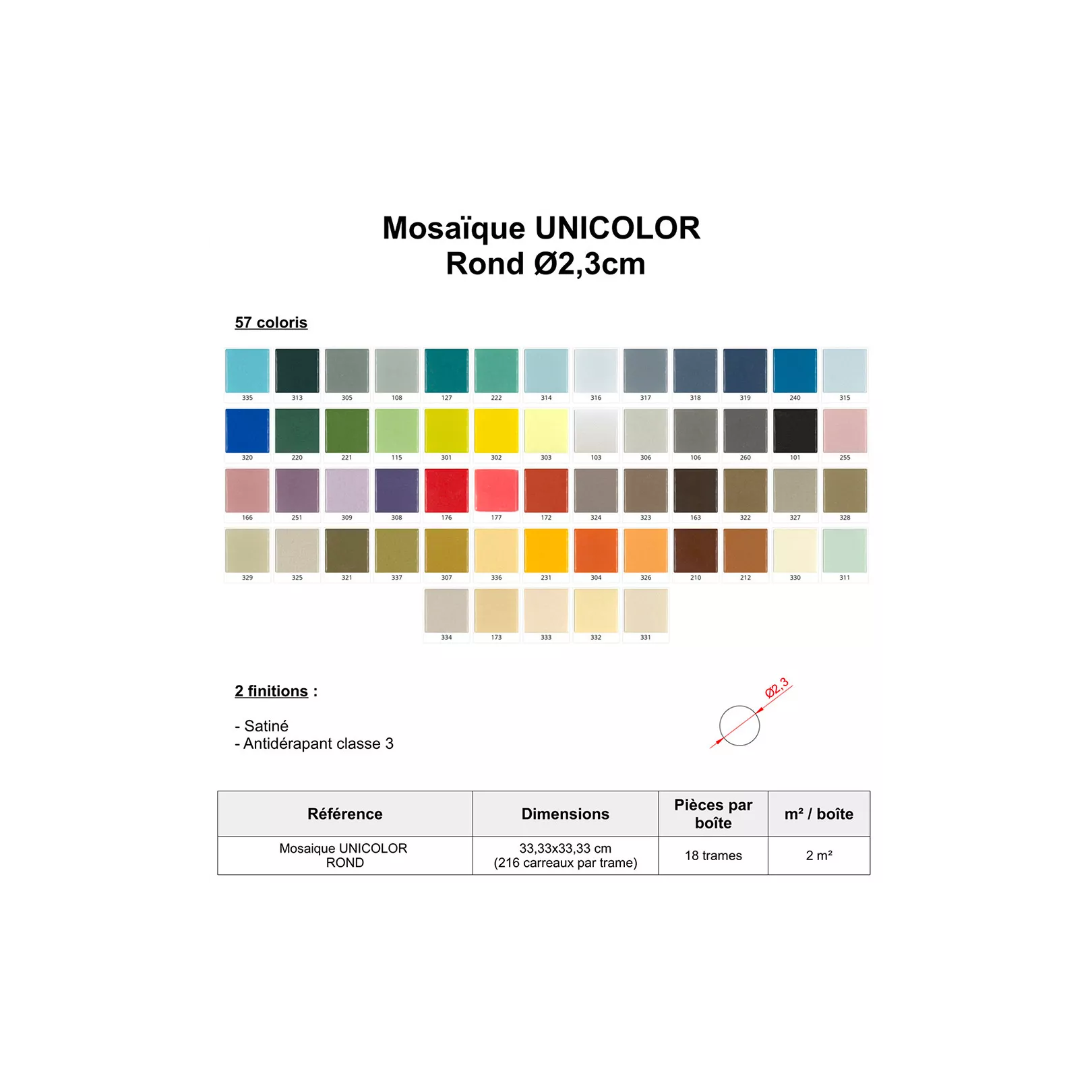 Mosaïque pâte de verre UNICOLOR Rond Ø2.3cm