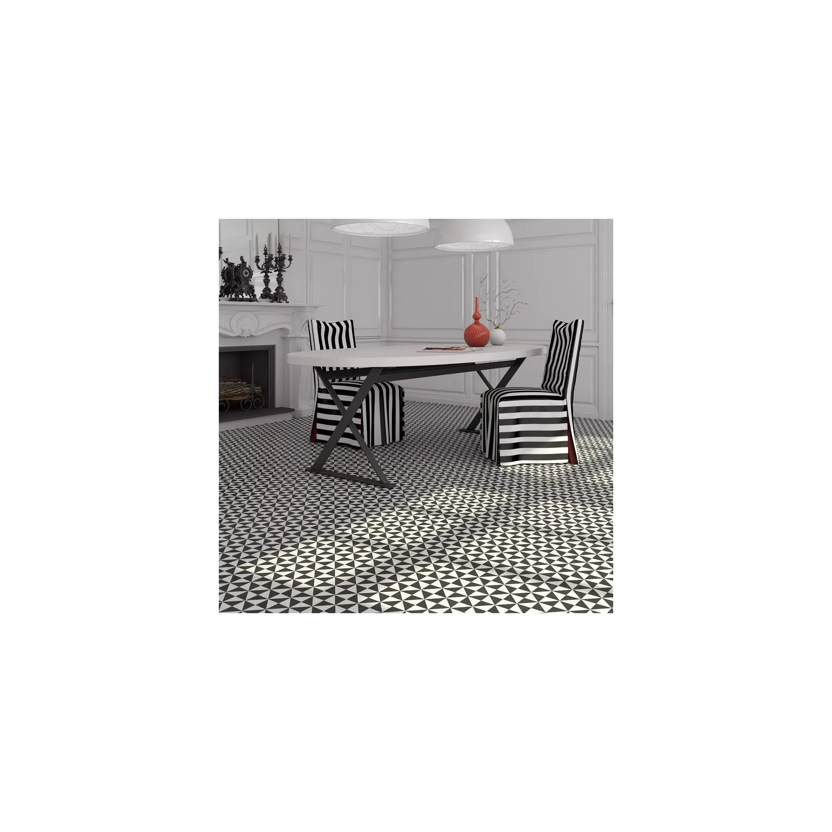 Carrelage grès effet carreau ciment 1900 Terrades Grafito, noir et blanc, 20x20cm 