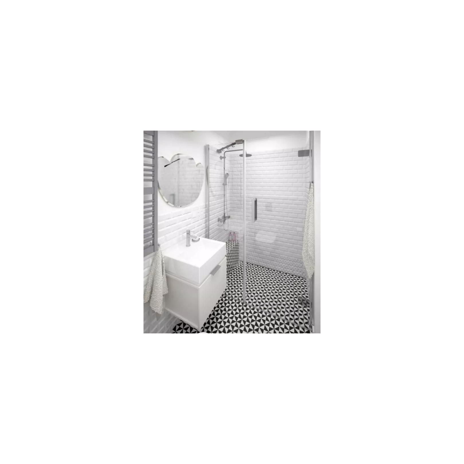 Carrelage grès effet carreau ciment 1900 Terrades Grafito, noir et blanc, 20x20cm 