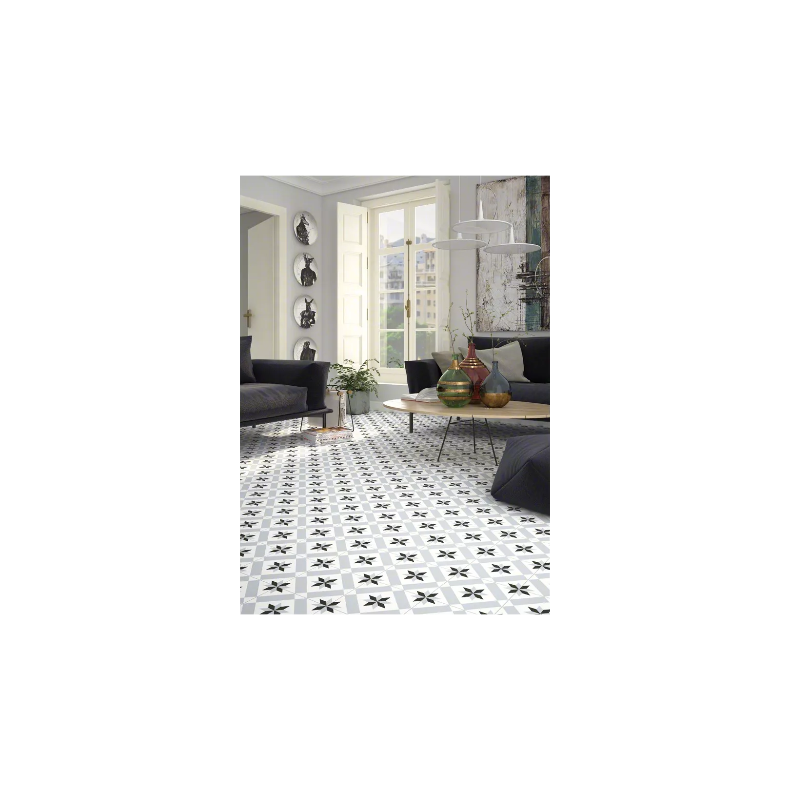 Carrelage grès effet carreau ciment 1900 Calvet gris, 20x20cm 