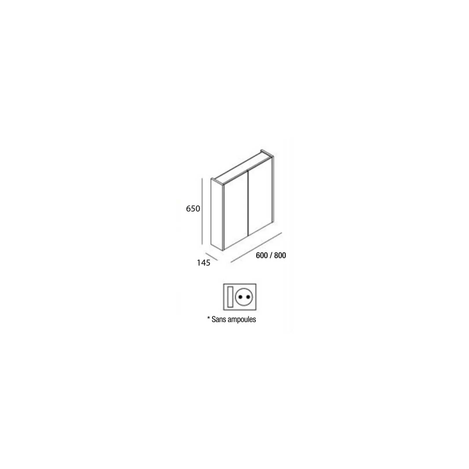Armoire miroir suspendue de salle de bain, faible profondeur, Schwan 600 et 800