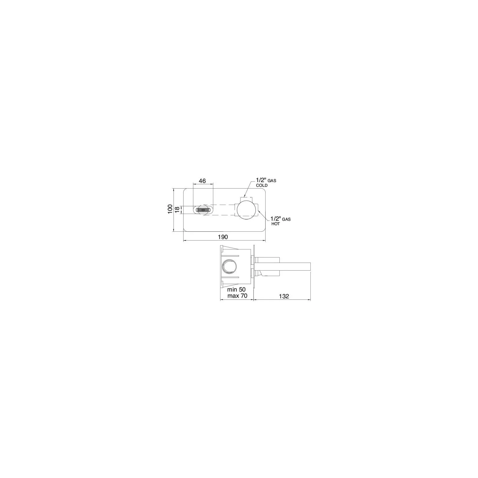 Robinet mitigeur Nanotech 5451, mural (encastré) saillie 13,2cm 