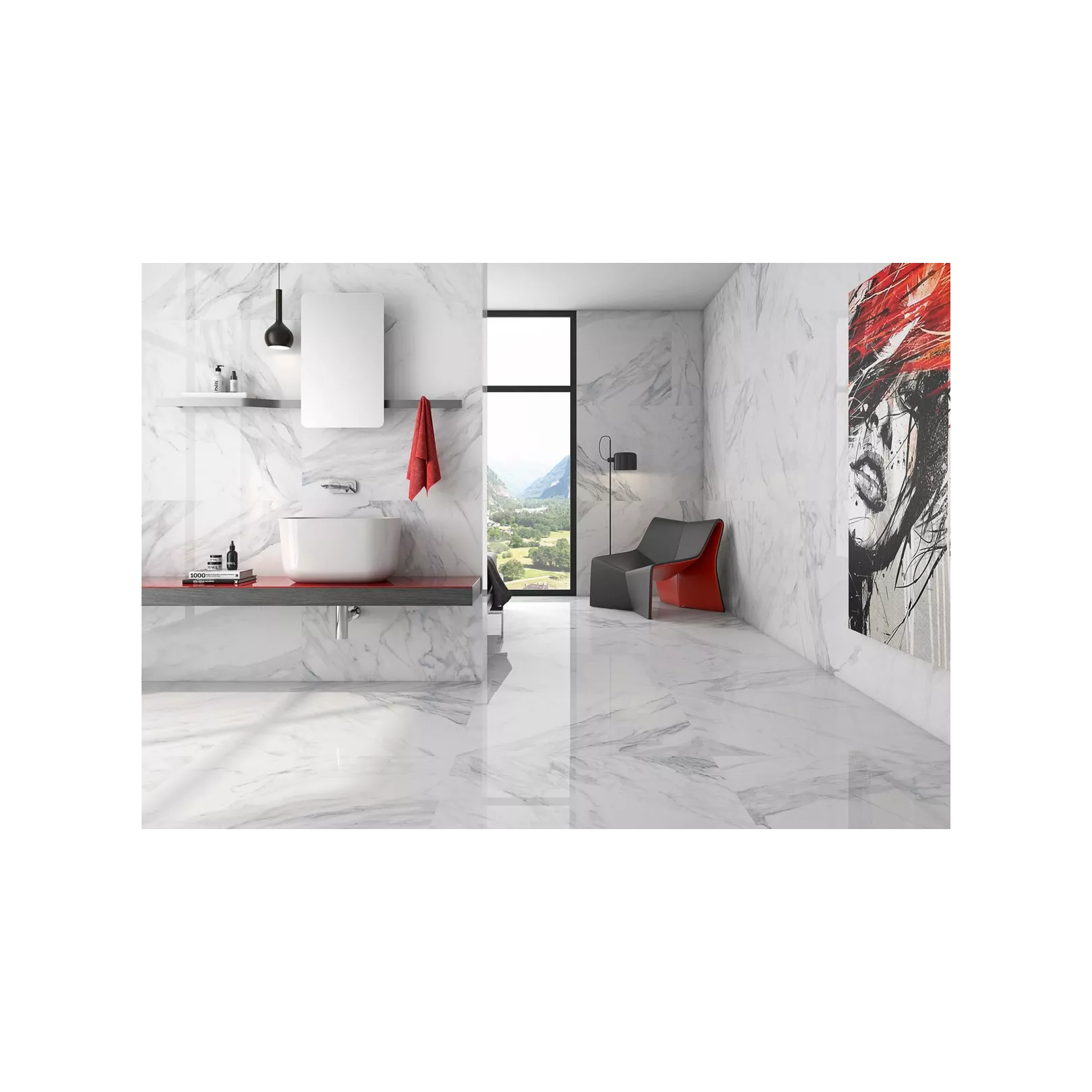 Carrelage grès cérame Dante effet marbre blanc veiné gris